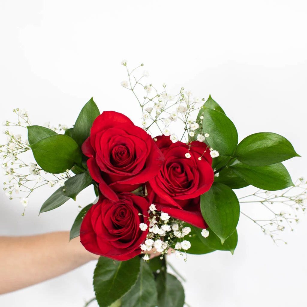 Red Roses with Gold Glitter - 3 Stem Rose Bouquets – Flowers For Fundraising