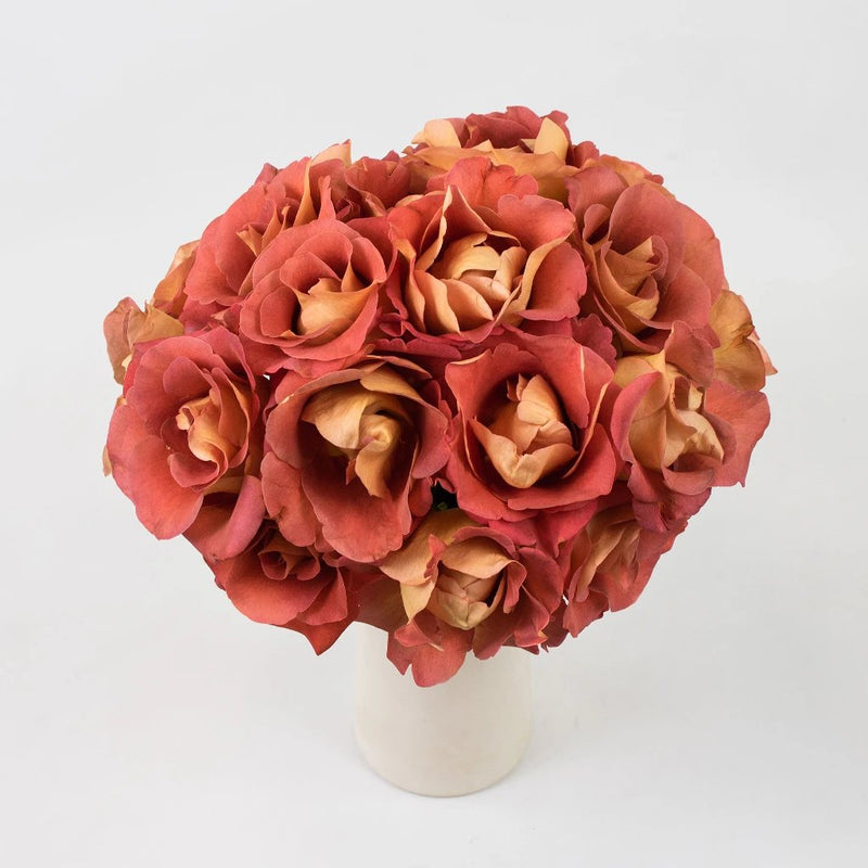 Peach Garden Rose Flower Bunch in Vase