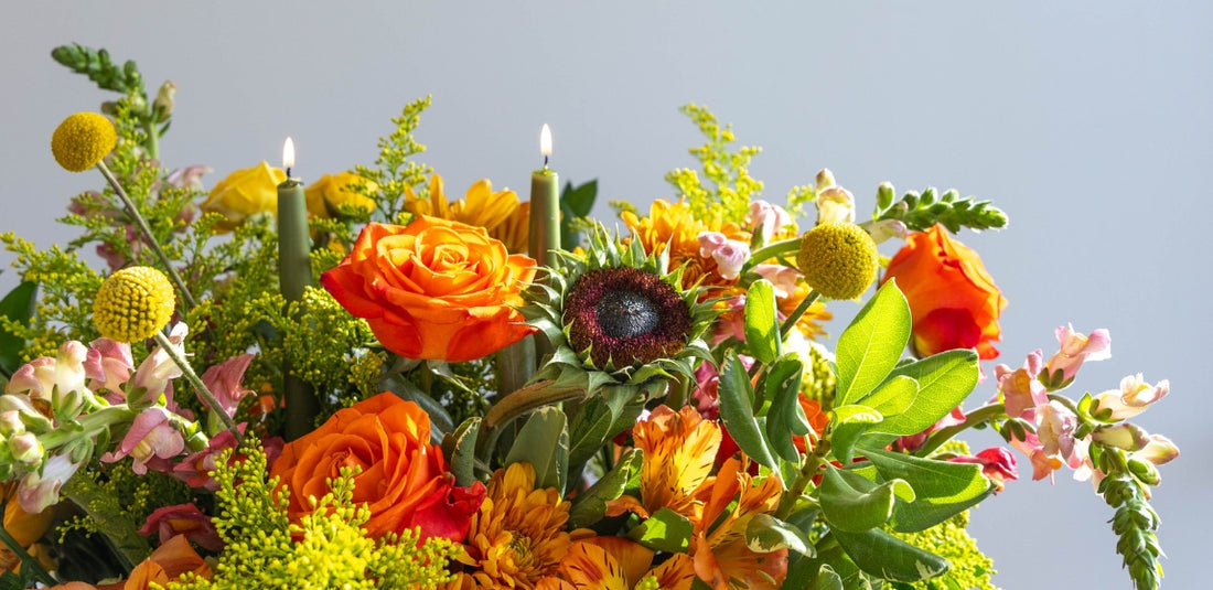 Orange, green, and yellow Thanksgiving Centerpiece