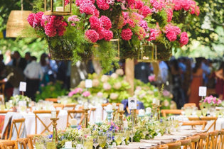 pink hydrangea hanging floral installation