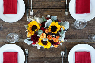 fall sunflower bouquet tablescape for thanksgiving