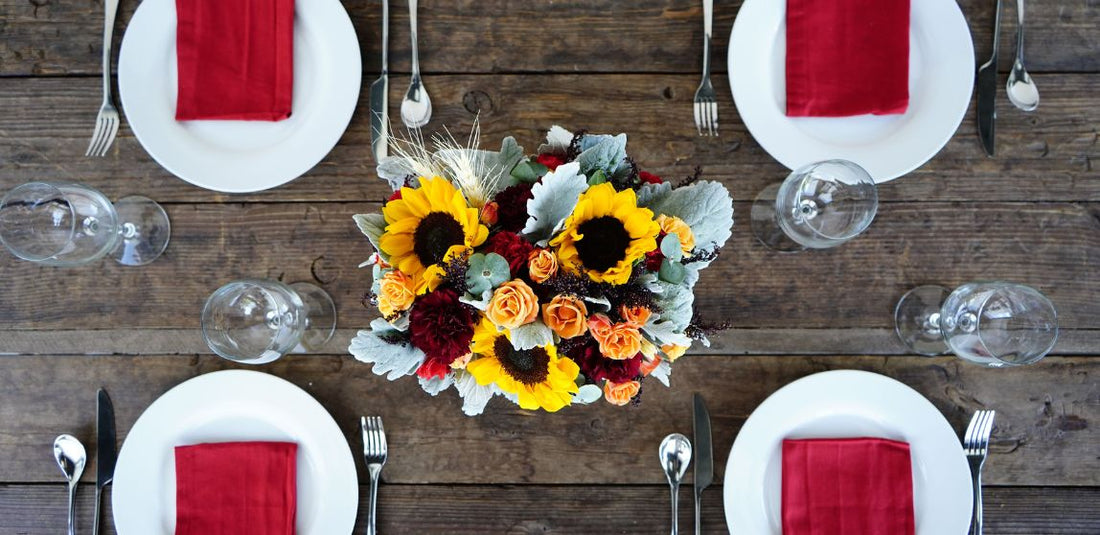 fall sunflower bouquet tablescape for thanksgiving