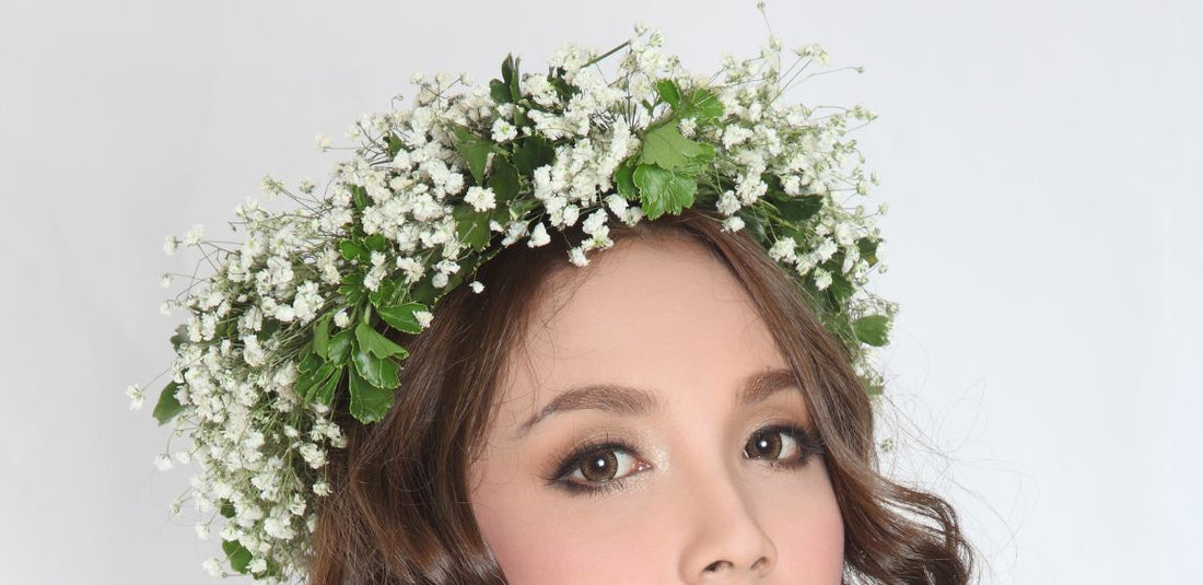 flower crown made out of baby's breath on brunette girl