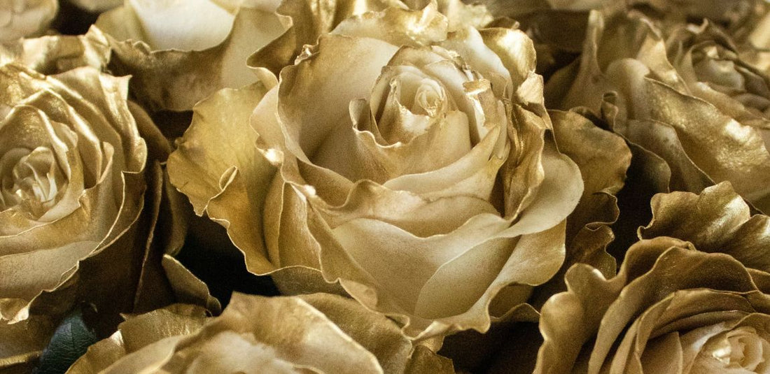 gold roses up close