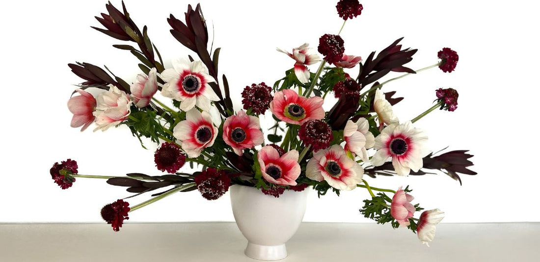 red and pink anemone flower bouquet