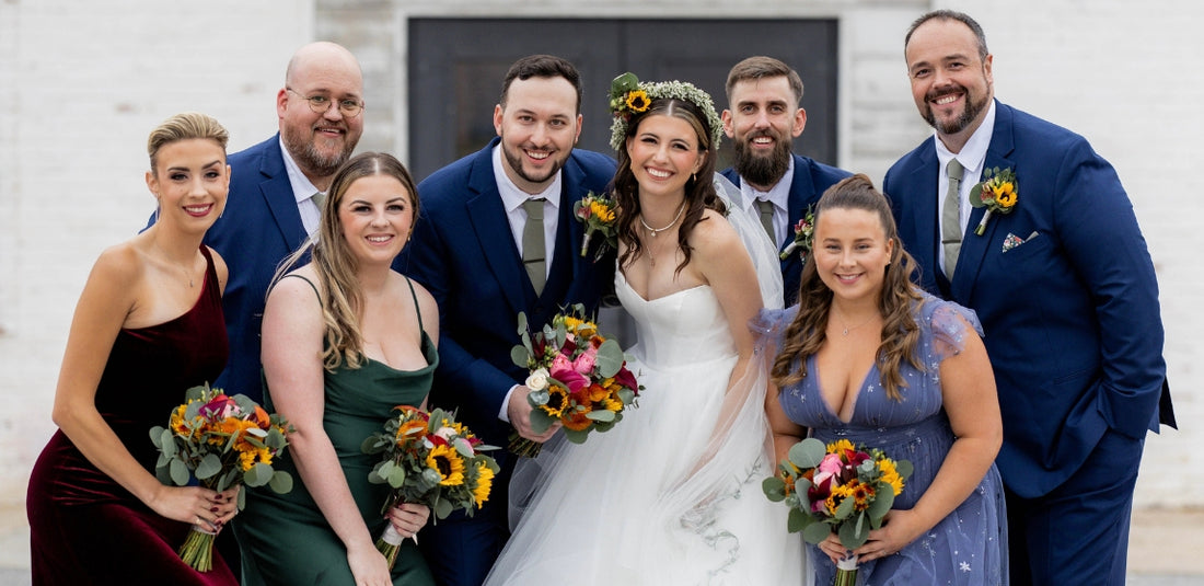 Bride and groom with their wedding party