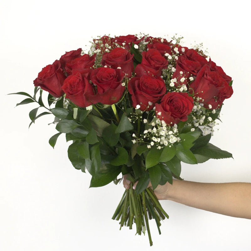 24 Long Stemmed Roses Valentines Day Arrangement Gift Hand - Image