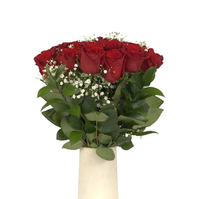 24 Long Stemmed Roses Valentines Day Arrangement Gift Vase - Image