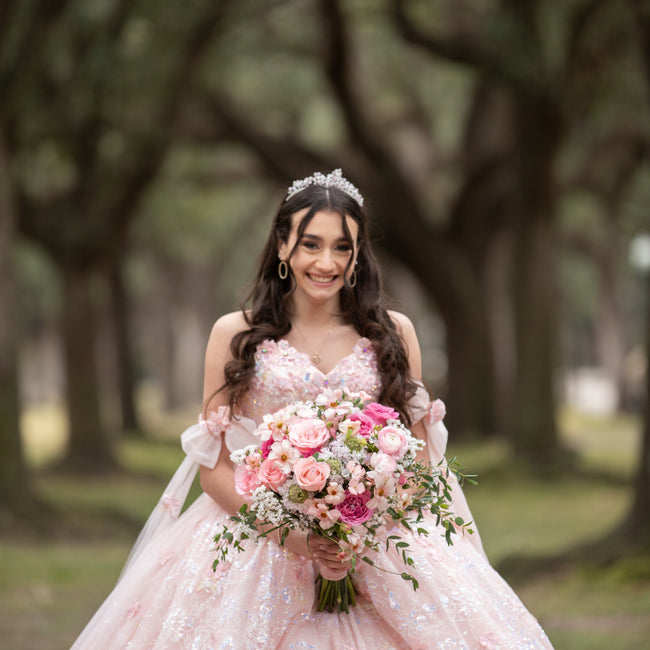 pink flower quince dress Off the Shoulder 3D Flower Pink Quince Dresses Ball Gown Wedding Dress SELINADRESS
