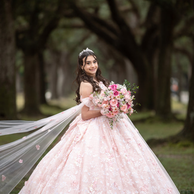 blush pink quince dress Pink And White Quinceanera Dresses PR12272 Princesa With Removable Skirt Light Pink Organza Fabric Color Light Pink Off Shoulder Quinceanera