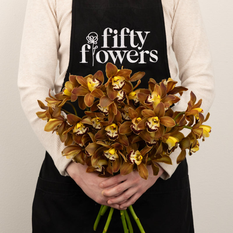Amber Brown Mini Cymbidium Orchids Apron - Image