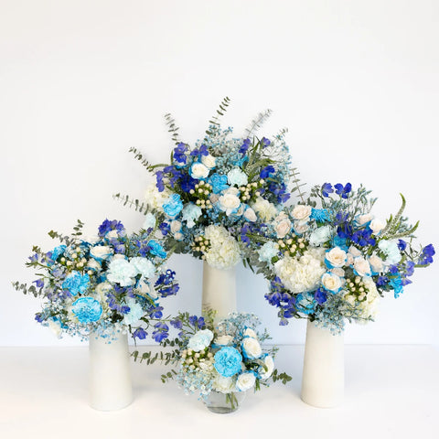 Aqua Blue Flower Centerpiece Close Up - Image