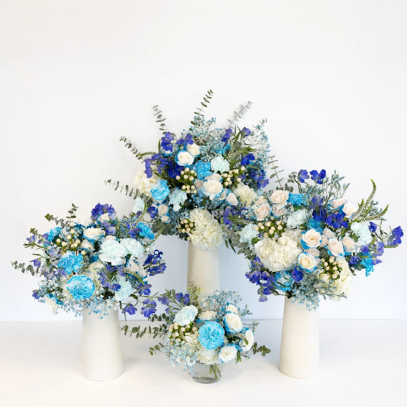 Aqua Blue Flower Centerpiece Close Up - Image