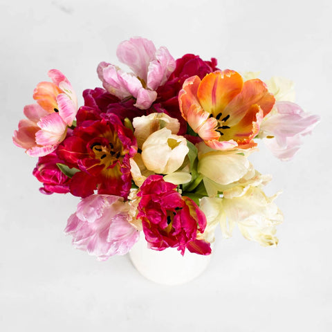 Assorted Parrot Tulip Flower Bunch in Vase