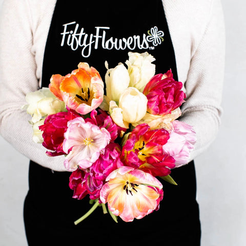 Assorted Parrot Tulip Flower Bouquet in Hand