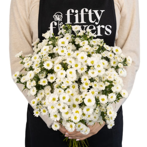 Aster Flowers White Apron - Image