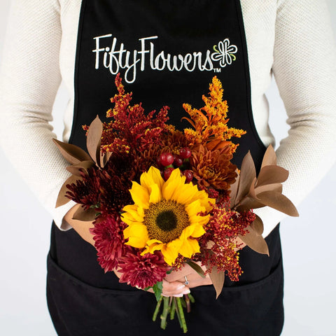 Autumn Hayride Bronzed Orange Flower Bunch in Hand