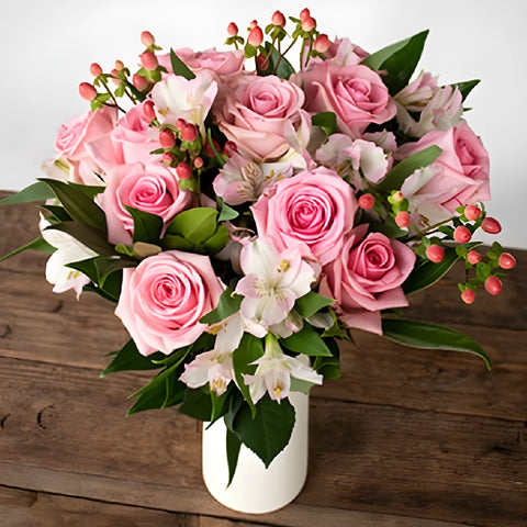 Beautiful Pink Rose Flower Arrangements Hand - Image