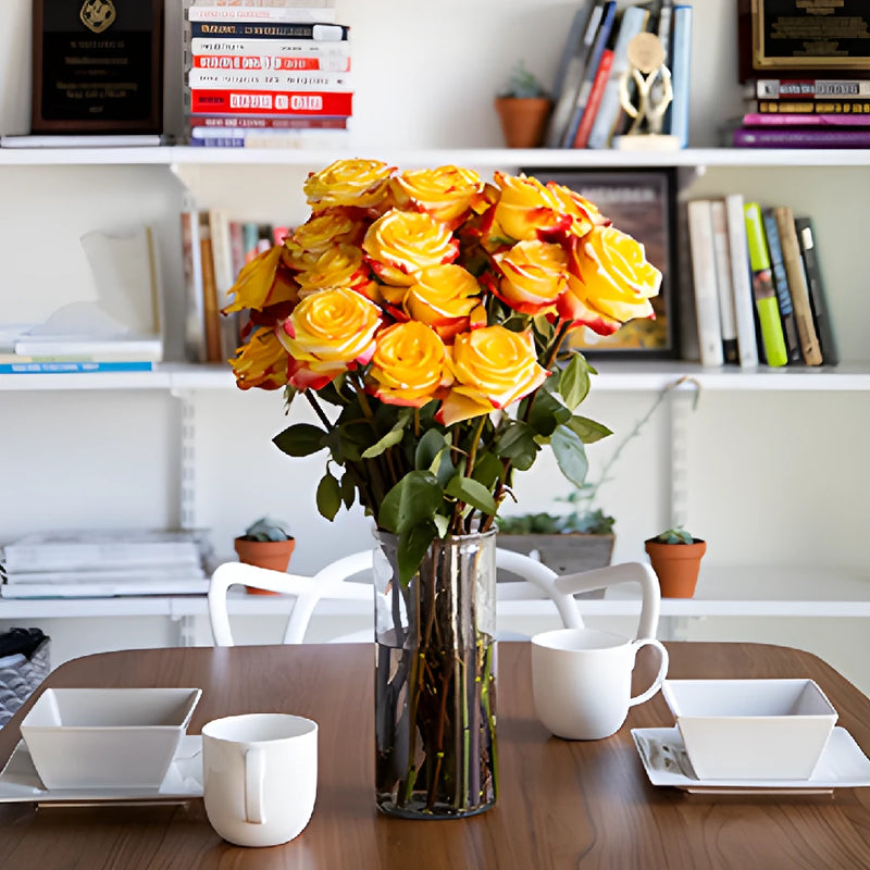 Fresh European Cut Bicolor Yellow Red Roses