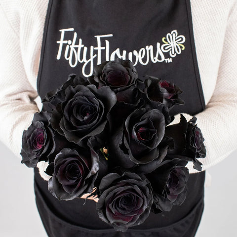 Black Widow Rose Flower Bunch in Hand