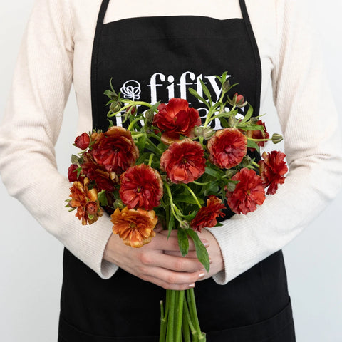 Brick Red Butterfly Ranunculus Flower Apron - Image