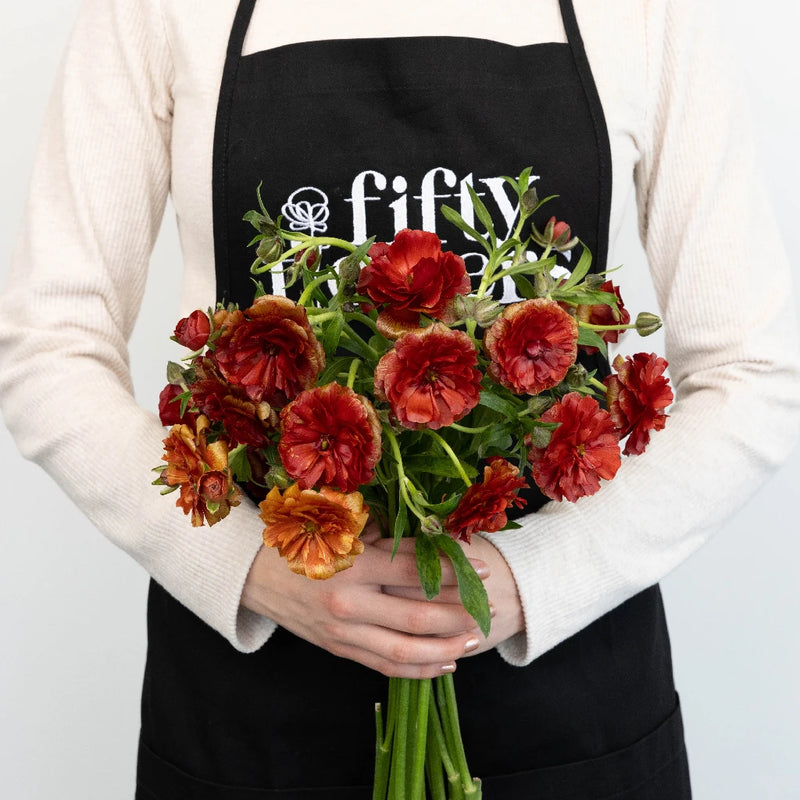 Brick Red Butterfly Ranunculus Flower Apron - Image