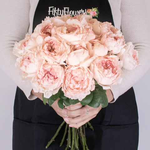 Bridal Tiara Pink Garden Roses in Hands