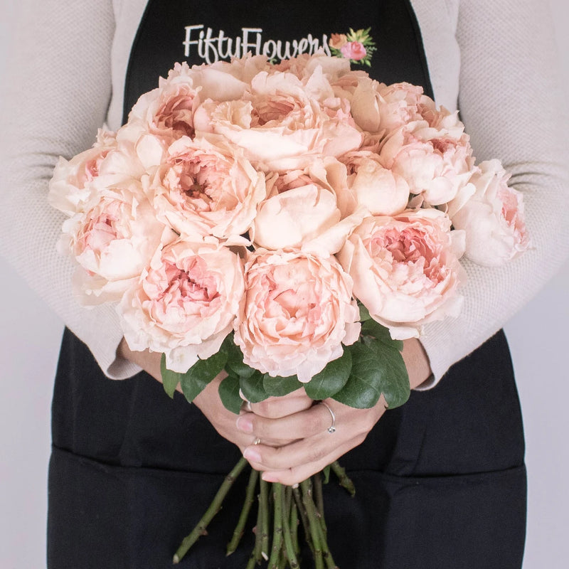 Bridal Tiara Pink Garden Roses in Hands