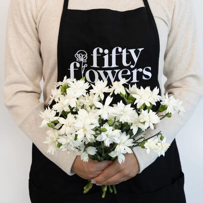 Bridal White Star Dianthus Flowers Apron - Image