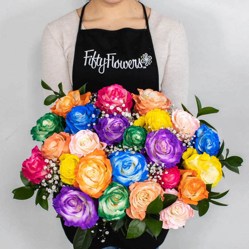 Bright Rainbow Flower Bouquet in Hand