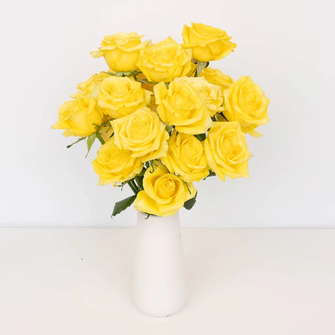 Bright Sun Yellow Fresh Cut Roses Vase - Image