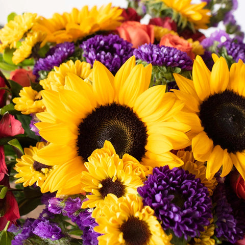 Warm Joy Sunflower Arrangement Up Close