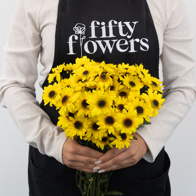 Bright Yellow Novelty Viking Pom Flower Apron - Image