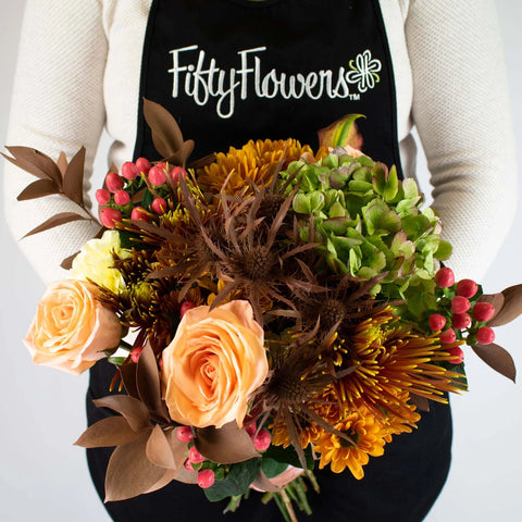 Brown-Bronze Flower Centerpiece Bunch in Hand