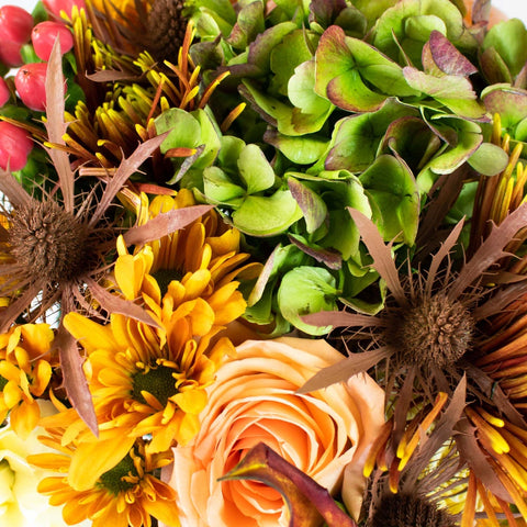 Brown-Bronze Flower Centerpiece Up Close
