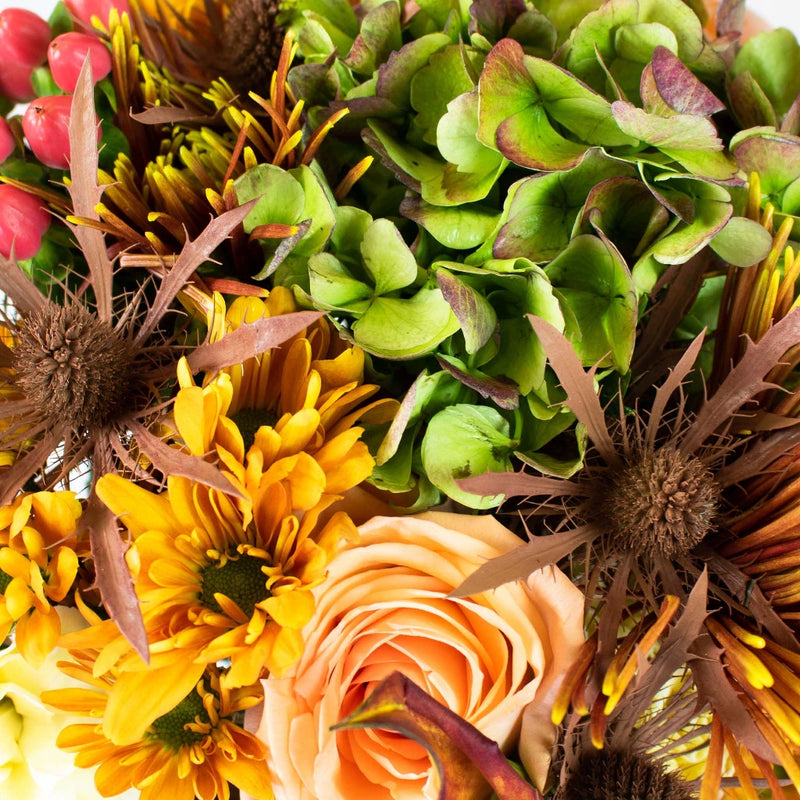 Brown-Bronze Flower Centerpiece Up Close