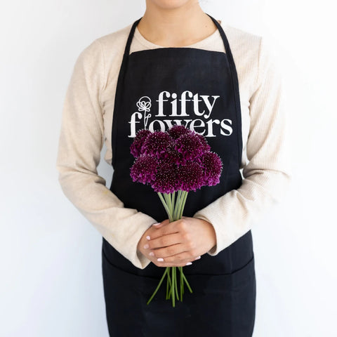 Burgundy Focal Scoop Scabiosa Flower Apron - Image