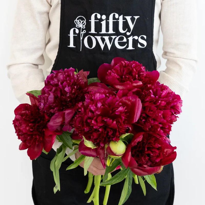 Burgundy Red Charm Peonies For Mothers Day Apron - Image