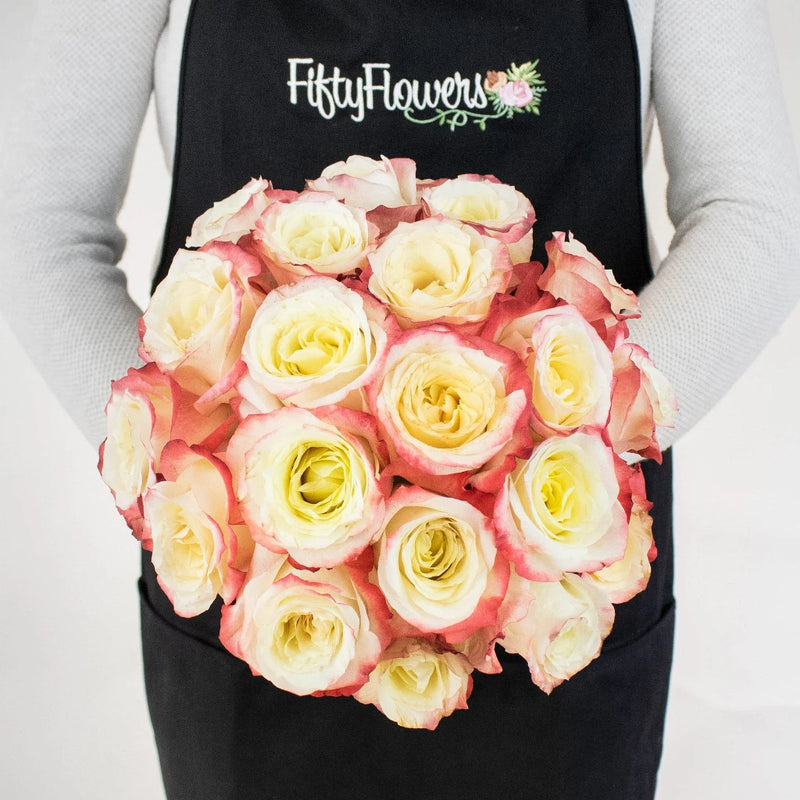 Cabaret Yellow and Red Wholesale Rose Bunch In a Hand