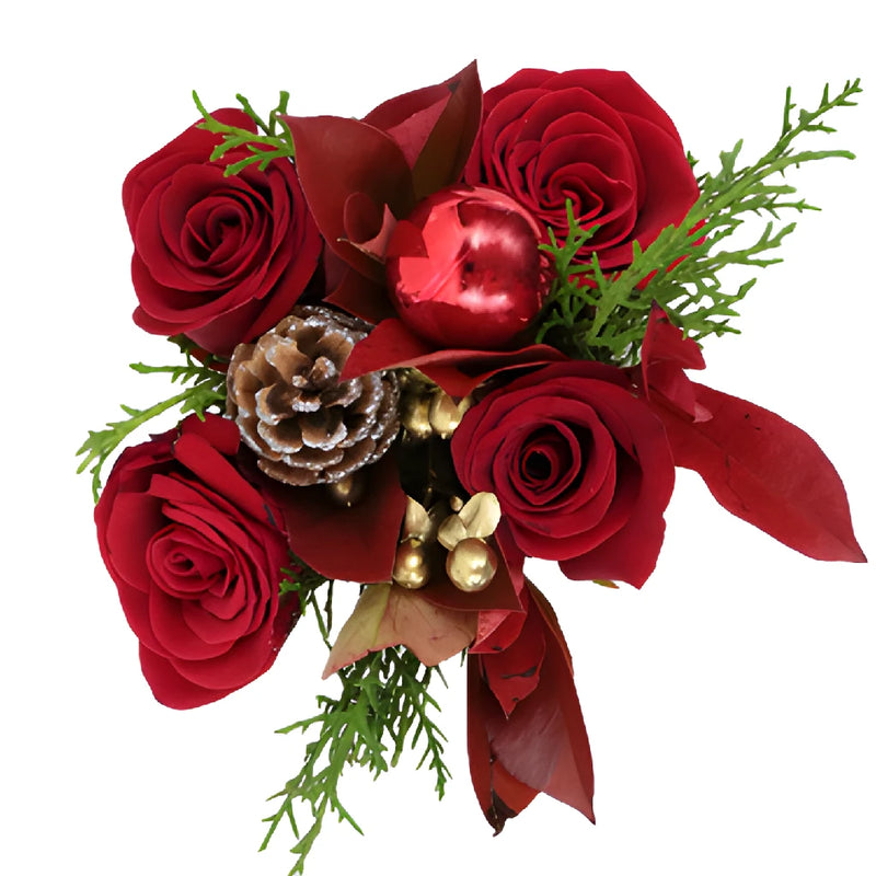 Tinsel and Pine Rose Centerpieces