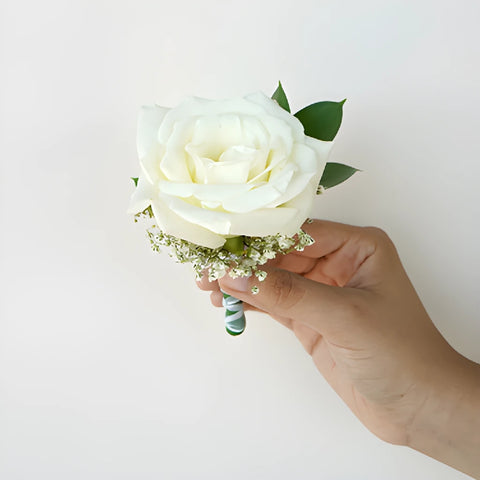Classic White Rose Boutonniere and Corsage Pack