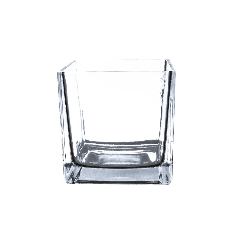 Clear Floral Cube Vase Close Up - Image