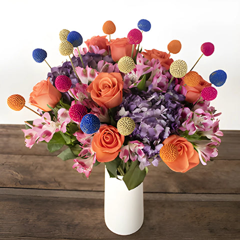 Silly Jester Orange and Pink Flower Bouquet