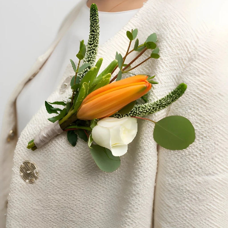 Coral Blossom Wedding Collection boutonniere - Image