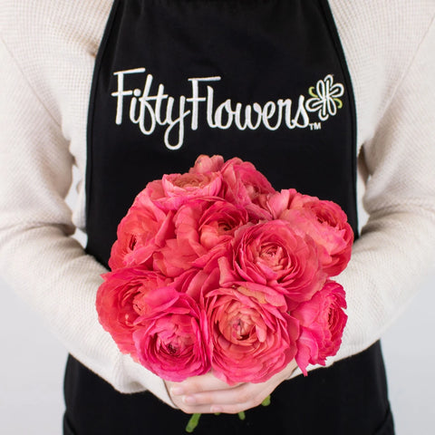 Coral Fragolino Cloony Ranunculus Flower Bunch in Hand