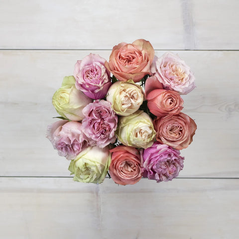 Coral Rose Wholesale Flower Bouquet Top Down