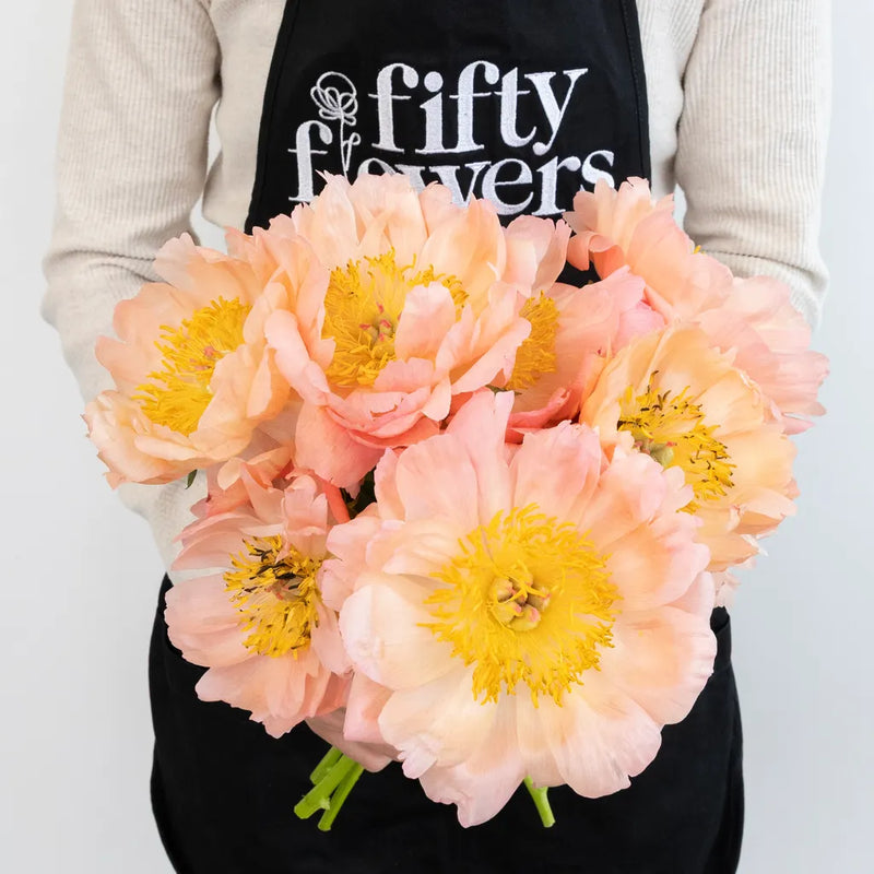 Coral Sunset Peonies For Mothers Day Apron - Image