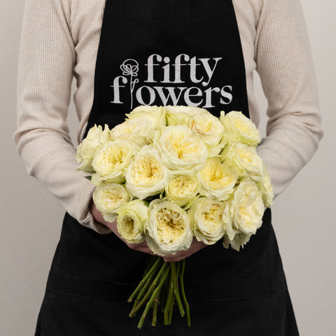 Creamy Ivory Peony Rose Apron - Image