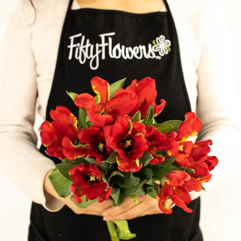 Crimson Parrot Tulip Flower Apron - Image