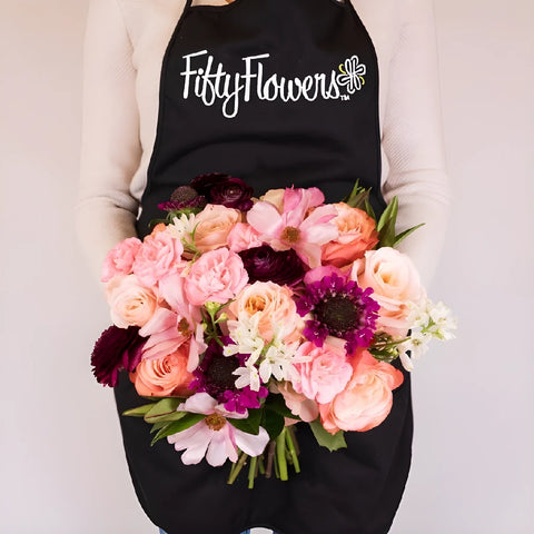 Dainty Peach Flower Arrangement Apron - Image